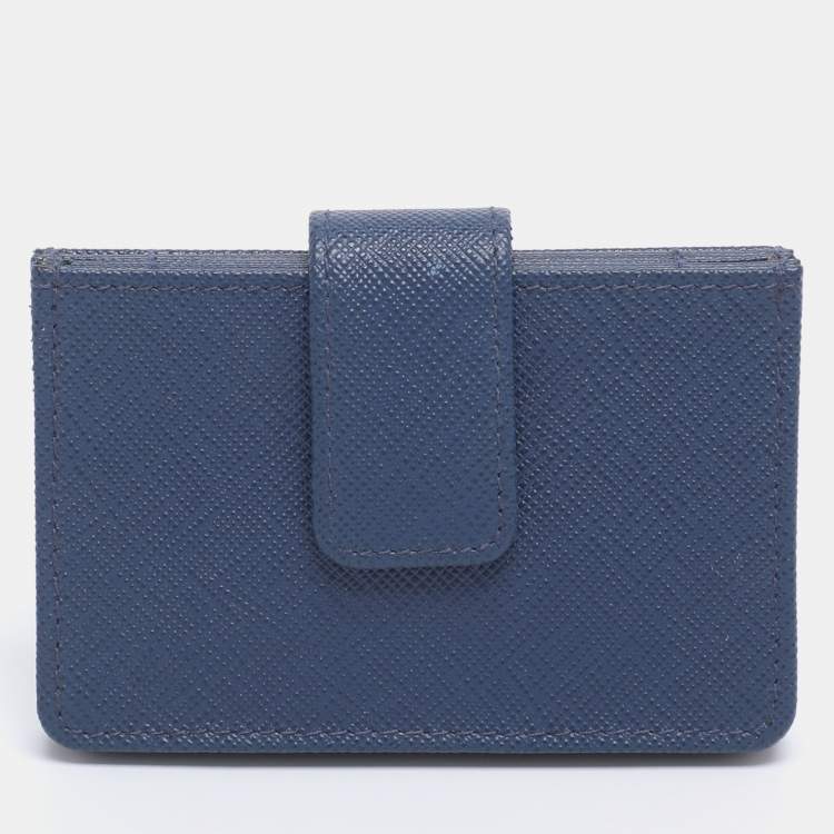 مملوكة مسبقًا Prada Blue Saffiano Lux Leather 5 Gusset Card Holder
