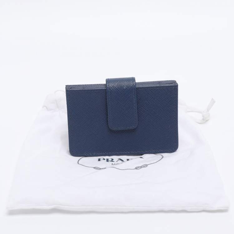 مملوكة مسبقًا Prada Blue Saffiano Lux Leather 5 Gusset Card Holder