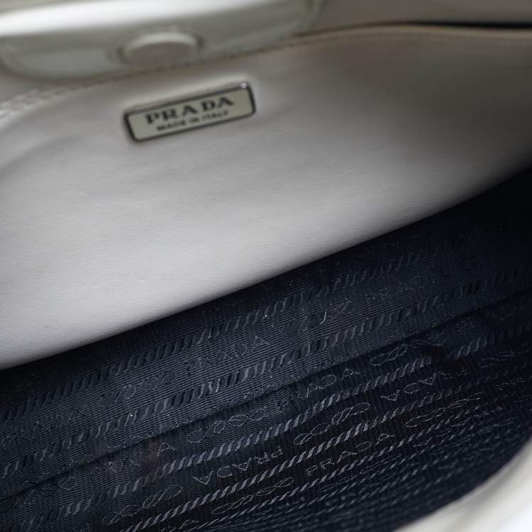 Pre Owned Prada White Brushed Leather Cleo Shoulder Bag