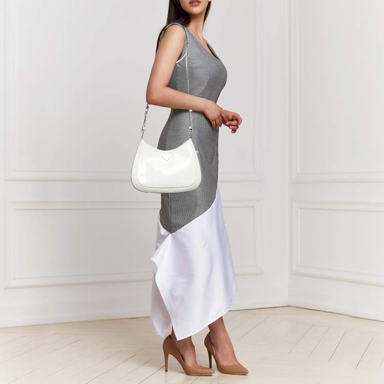 Pre Owned Prada White Brushed Leather Cleo Shoulder Bag