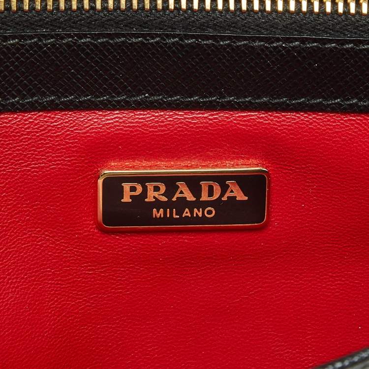 Pre Owned Prada Black Saffiano Lux Leather Metal Bar Flap Clutch