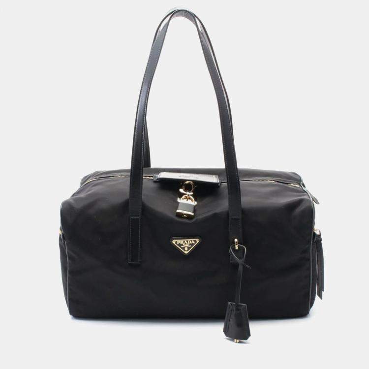 Pre Owned Prada Large Black Nylon Leather Shoulder Bag