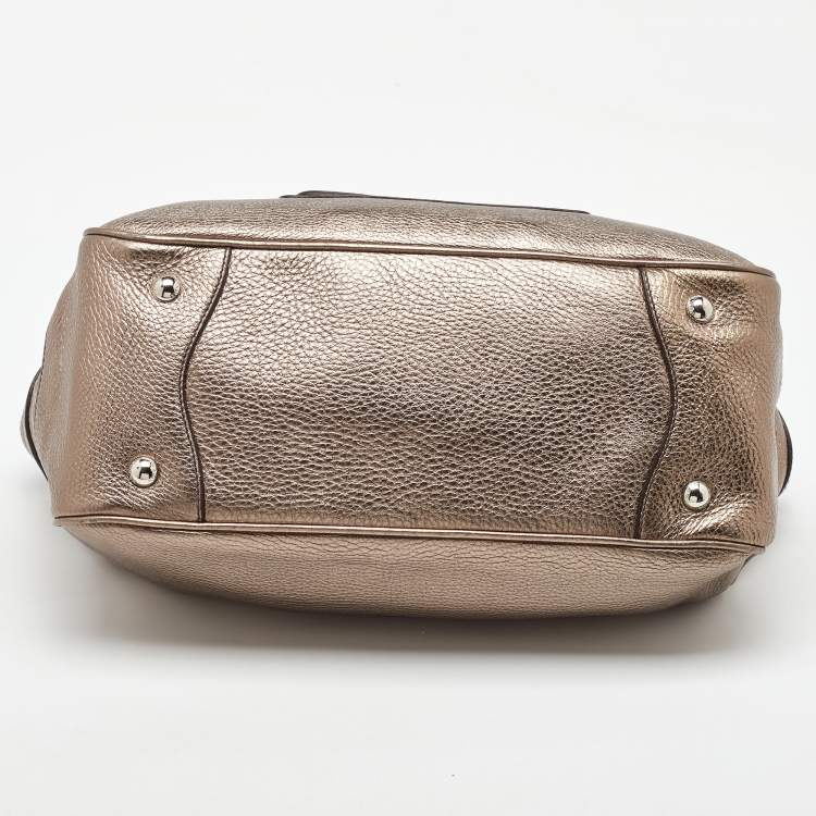 Pre Owned Prada Metallic Grey Leather Vitello Daino Front Pocket Shoulder Bag