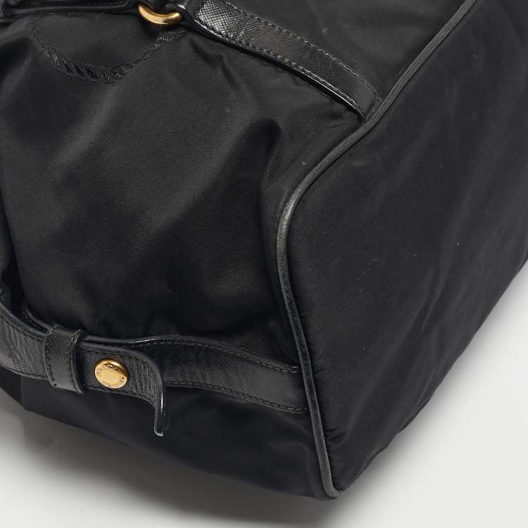 Pre Owned Prada Black Leather and Nylon Logo Buckle Satchel