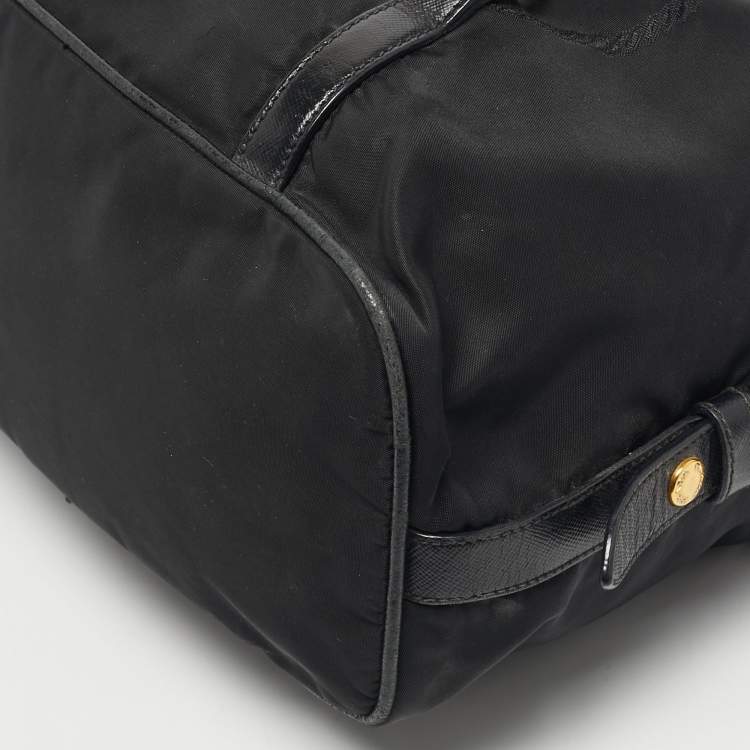 Pre Owned Prada Black Leather and Nylon Logo Buckle Satchel