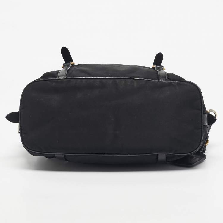 Pre Owned Prada Black Leather and Nylon Logo Buckle Satchel