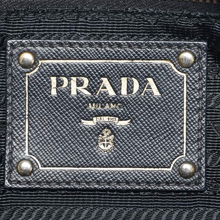 Pre Owned Prada Black Leather and Nylon Logo Buckle Satchel