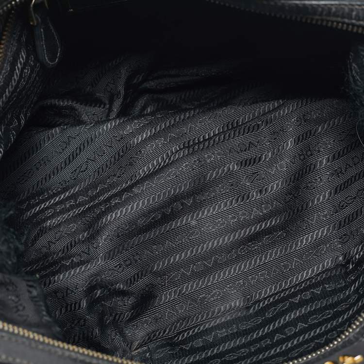 Pre Owned Prada Black Leather and Nylon Logo Buckle Satchel