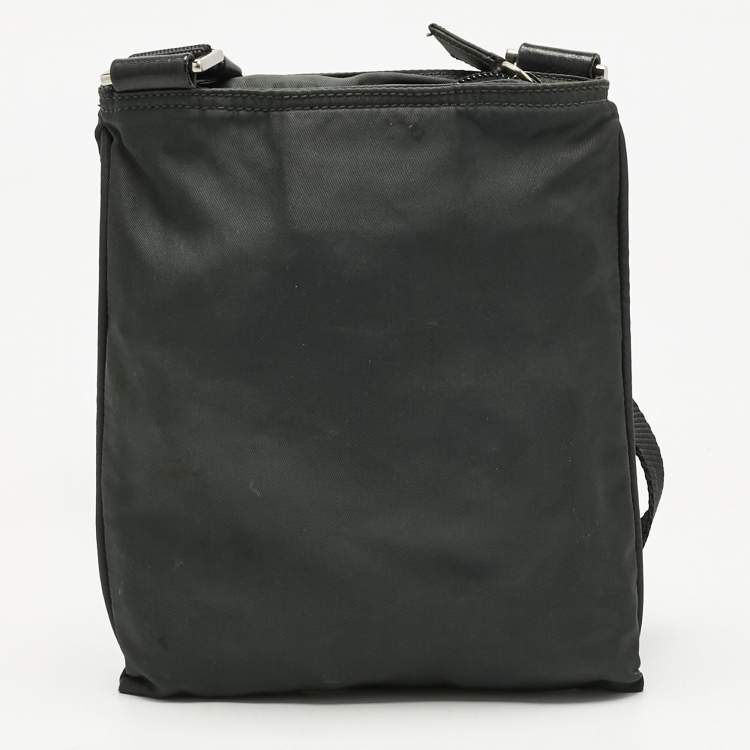 Pre Owned Prada Charcoal Black Nylon Mini Flat Crossbody Bag