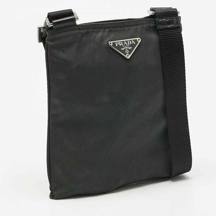 Pre Owned Prada Charcoal Black Nylon Mini Flat Crossbody Bag