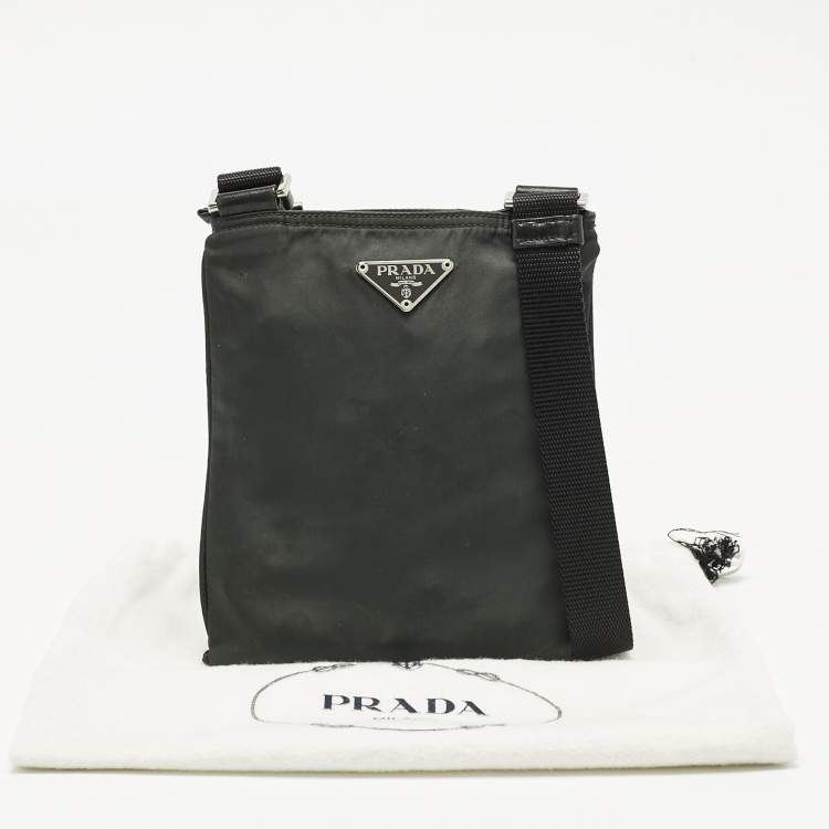Pre Owned Prada Charcoal Black Nylon Mini Flat Crossbody Bag