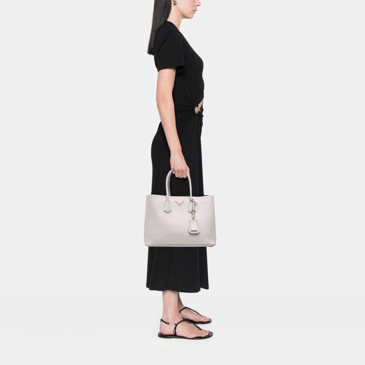 Pre Owned Prada White Large Saffiano Cuir Double Satchel