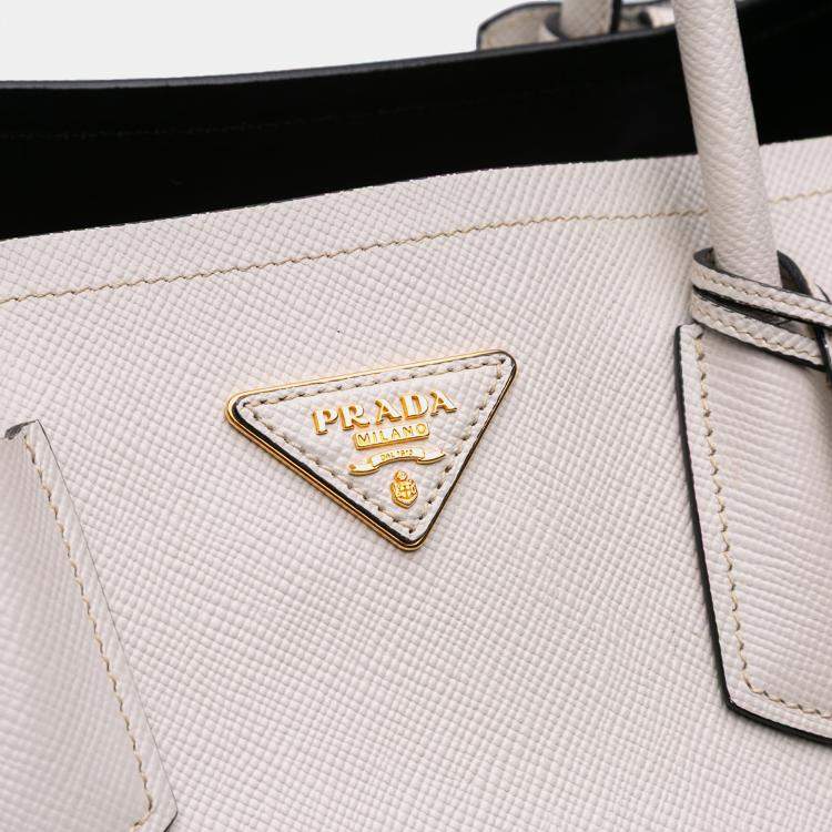 Pre Owned Prada White Large Saffiano Cuir Double Satchel