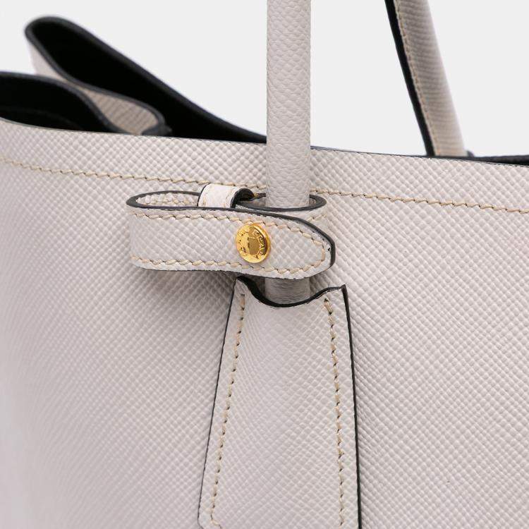Pre Owned Prada White Large Saffiano Cuir Double Satchel
