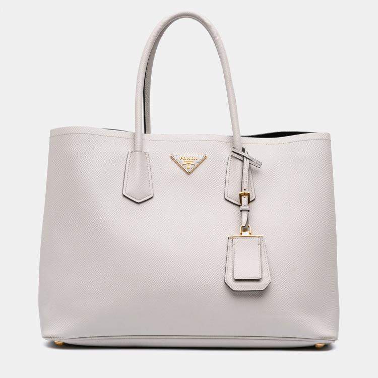 Pre Owned Prada White Large Saffiano Cuir Double Satchel