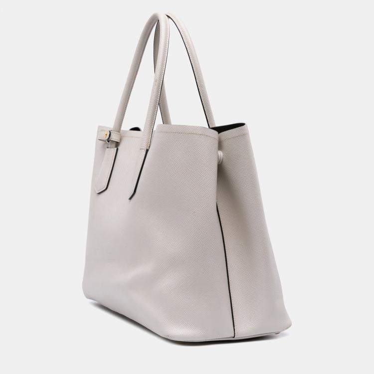Pre Owned Prada White Large Saffiano Cuir Double Satchel