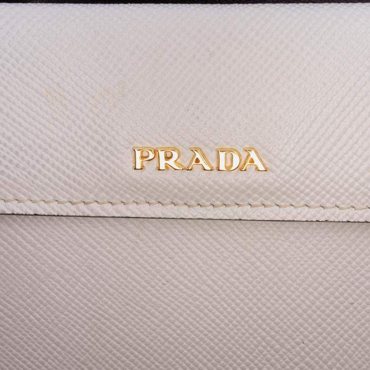Pre Owned Prada White Large Saffiano Cuir Double Satchel