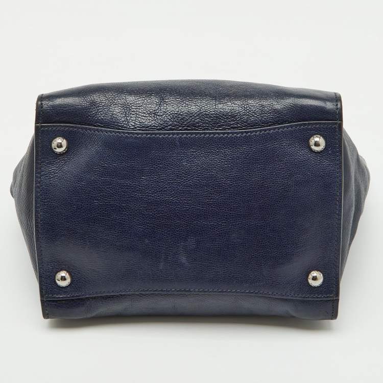 Pre Owned Prada Navy Blue Leather Small Twin Pocket Tote