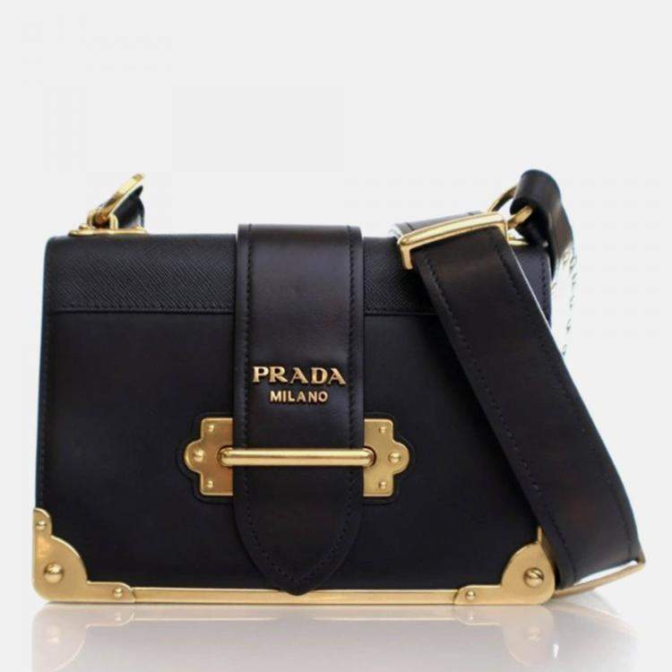 Pre Owned Prada Cahier Small Black Saffiano and Calfskin Shoulder Bag
