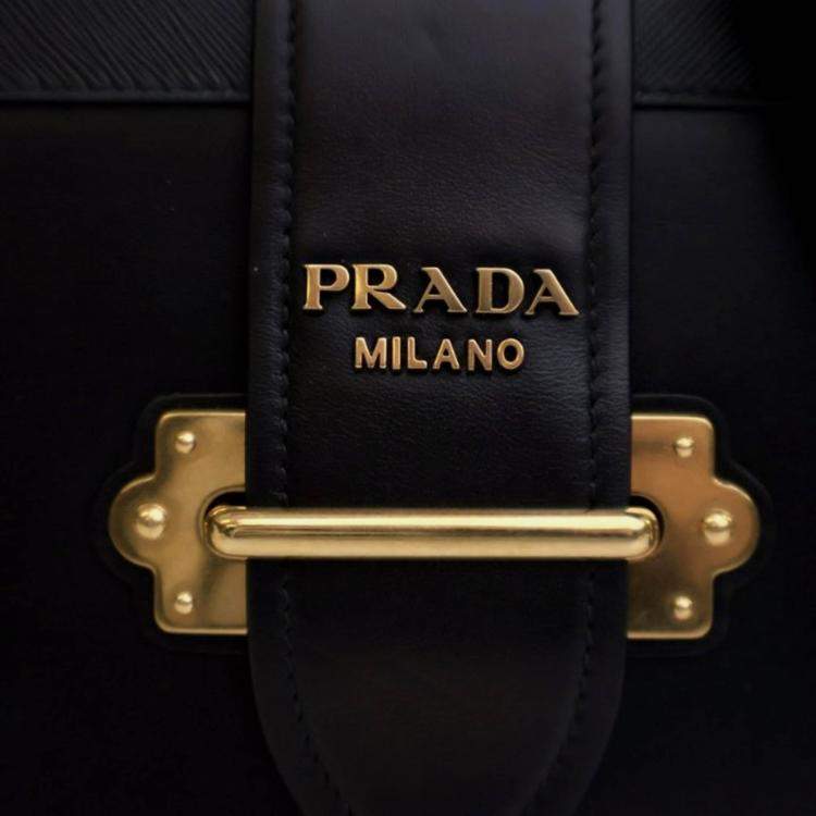 Pre Owned Prada Cahier Small Black Saffiano and Calfskin Shoulder Bag