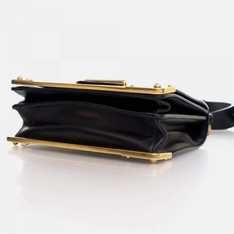 Pre Owned Prada Cahier Small Black Saffiano and Calfskin Shoulder Bag