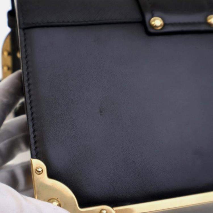 Pre Owned Prada Cahier Small Black Saffiano and Calfskin Shoulder Bag