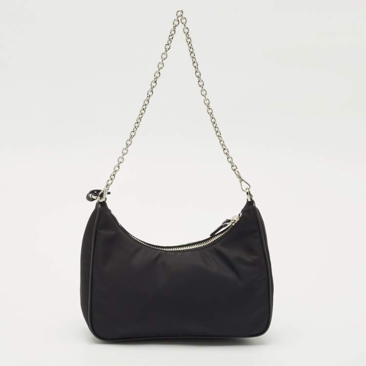 Pre Owned Prada Black Nylon and Saffiano Leather Re-Edition 2005 Shoulder Bag