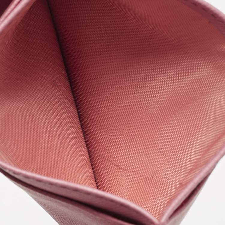 Pre Owned Prada Pink Saffiano Leather Logo Card Holder