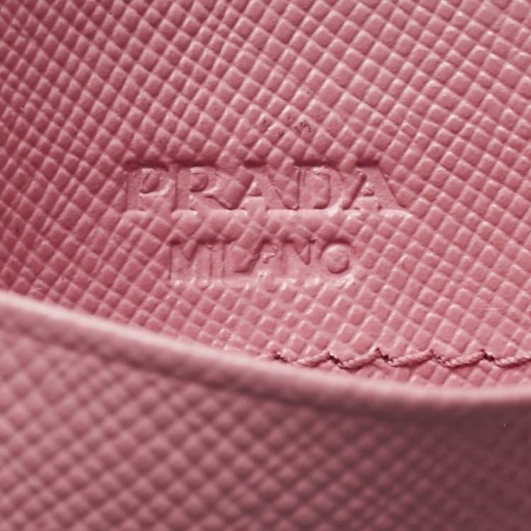 Pre Owned Prada Pink Saffiano Leather Logo Card Holder