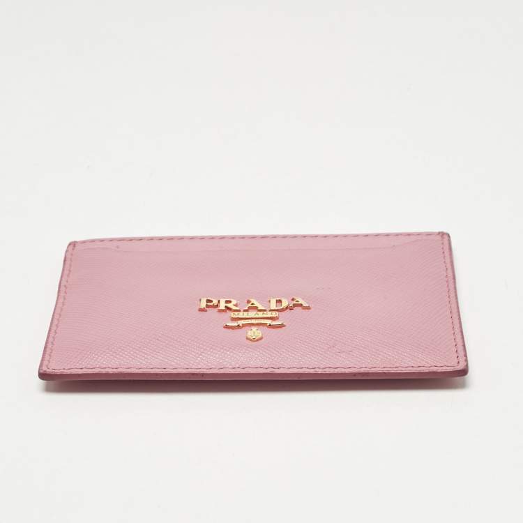 Pre Owned Prada Pink Saffiano Leather Logo Card Holder