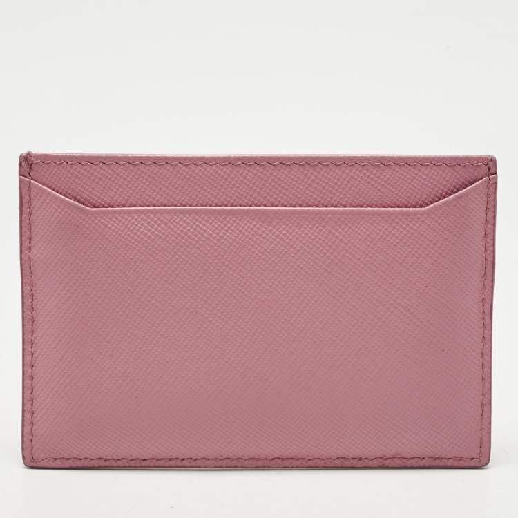 Pre Owned Prada Pink Saffiano Leather Logo Card Holder