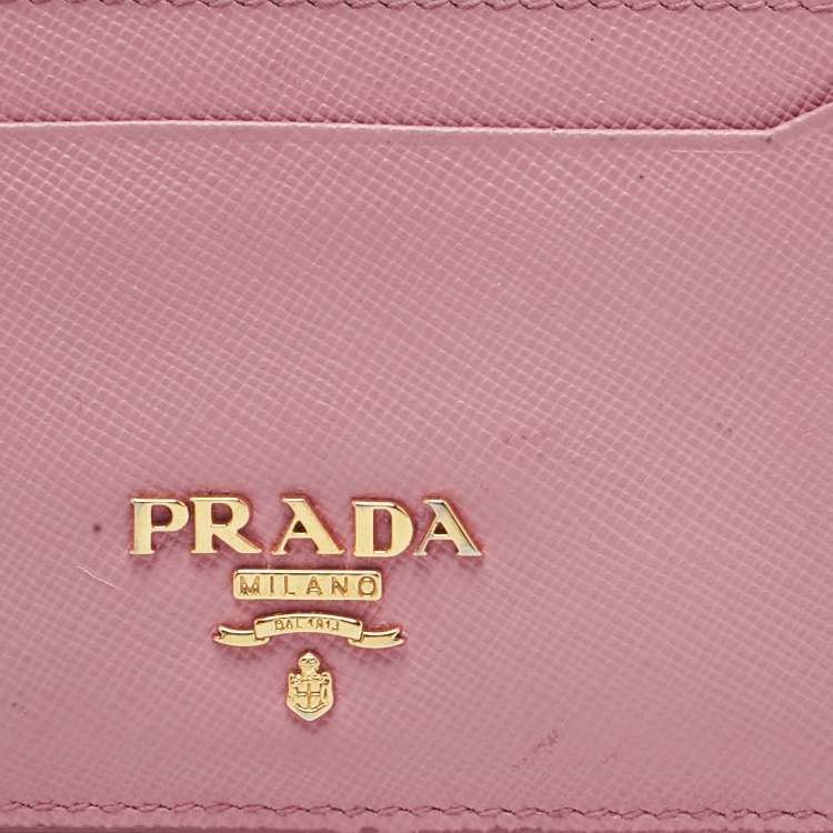 Pre Owned Prada Pink Saffiano Leather Logo Card Holder