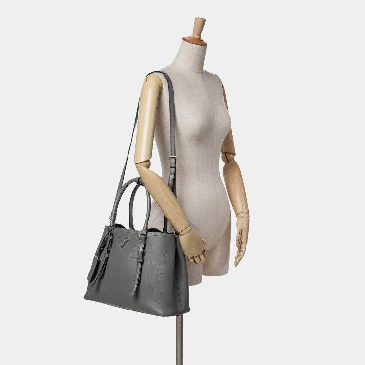 Pre Owned Prada Grey Medium Saffiano Cuir Double Satchel