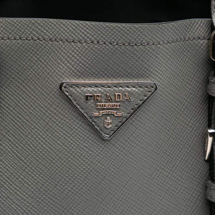 Pre Owned Prada Grey Medium Saffiano Cuir Double Satchel