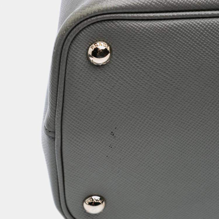 Pre Owned Prada Grey Medium Saffiano Cuir Double Satchel