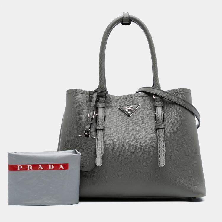 Pre Owned Prada Grey Medium Saffiano Cuir Double Satchel