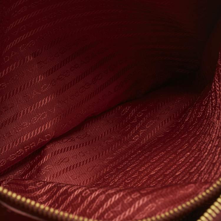 Pre Owned Prada Red Saffiano Lux Leather Large Double Zip Tote