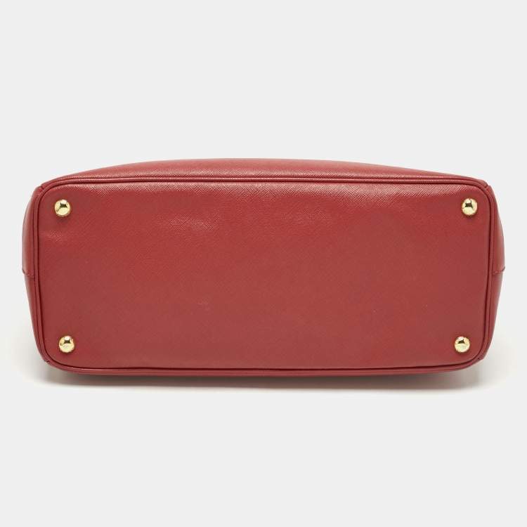Pre Owned Prada Red Saffiano Lux Leather Large Double Zip Tote