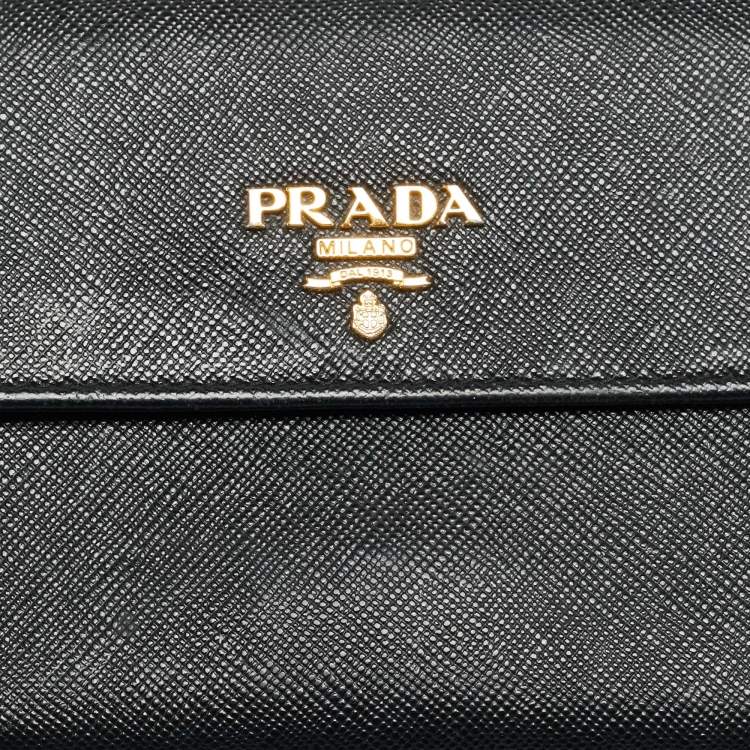 Pre Owned Prada Black Saffiano Lux Leather Logo Trifold Wallet