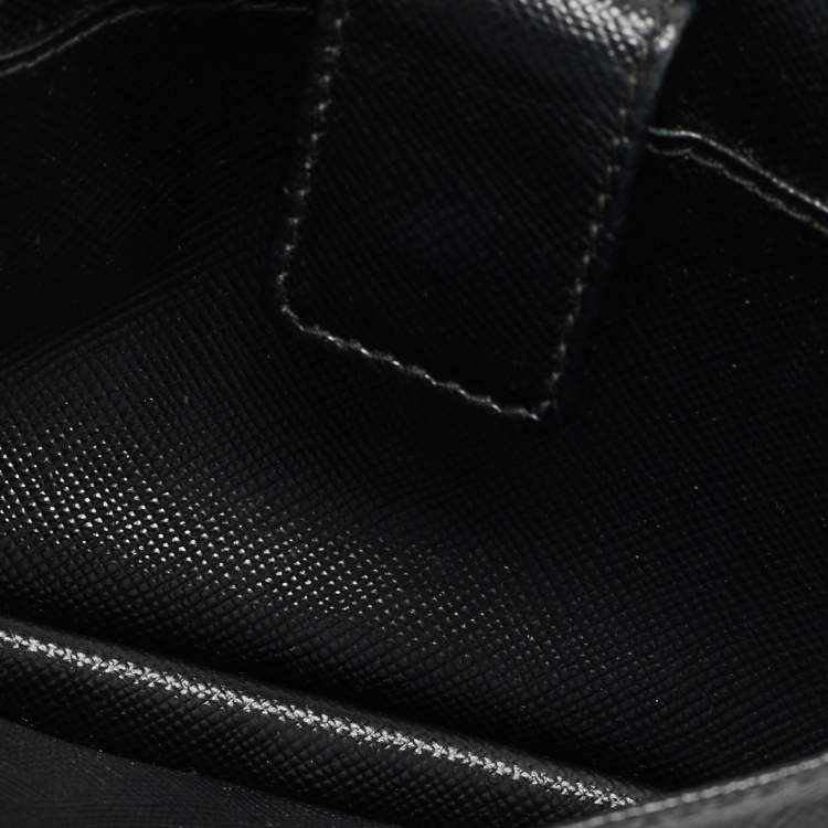 Pre Owned Prada Black Saffiano Lux Leather Logo Trifold Wallet