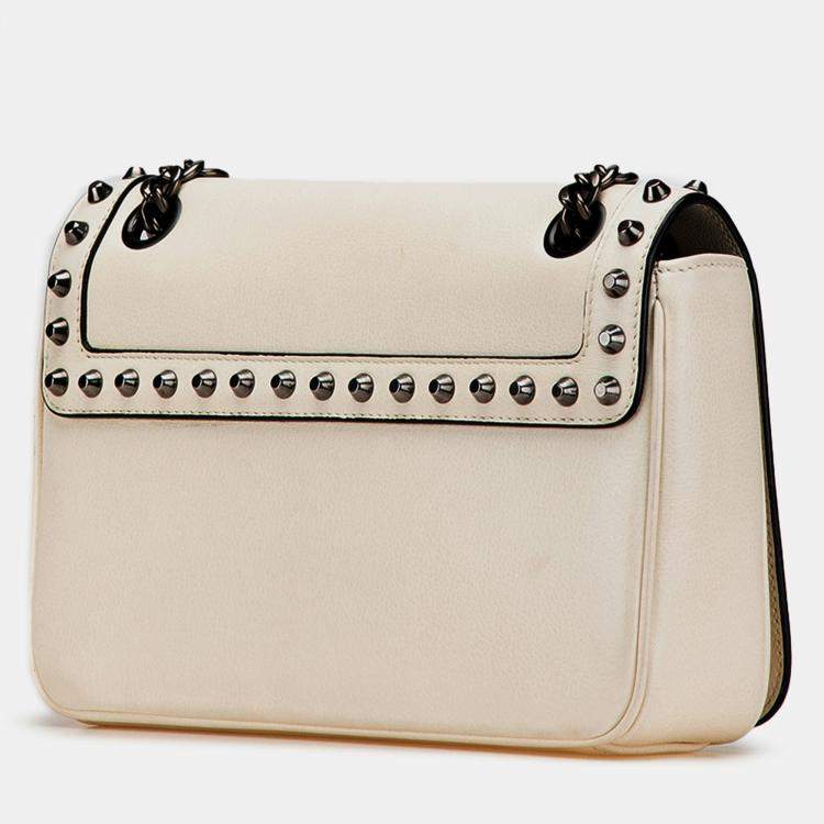 Pre Owned Prada White Glace Calfskin Studded Crossbody