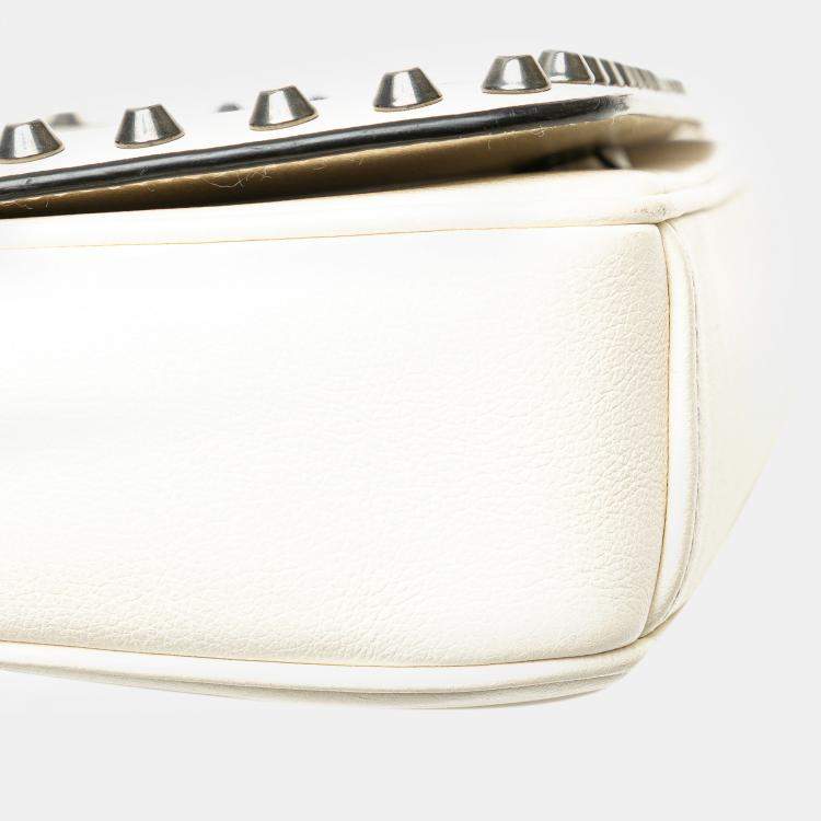 Pre Owned Prada White Glace Calfskin Studded Crossbody