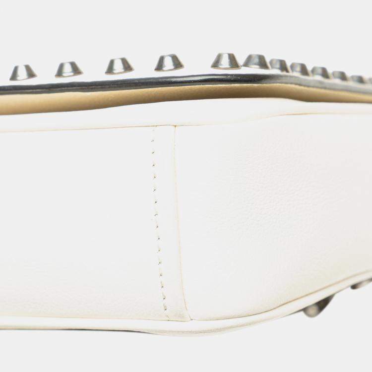 Pre Owned Prada White Glace Calfskin Studded Crossbody