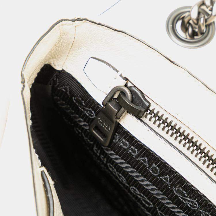 Pre Owned Prada White Glace Calfskin Studded Crossbody