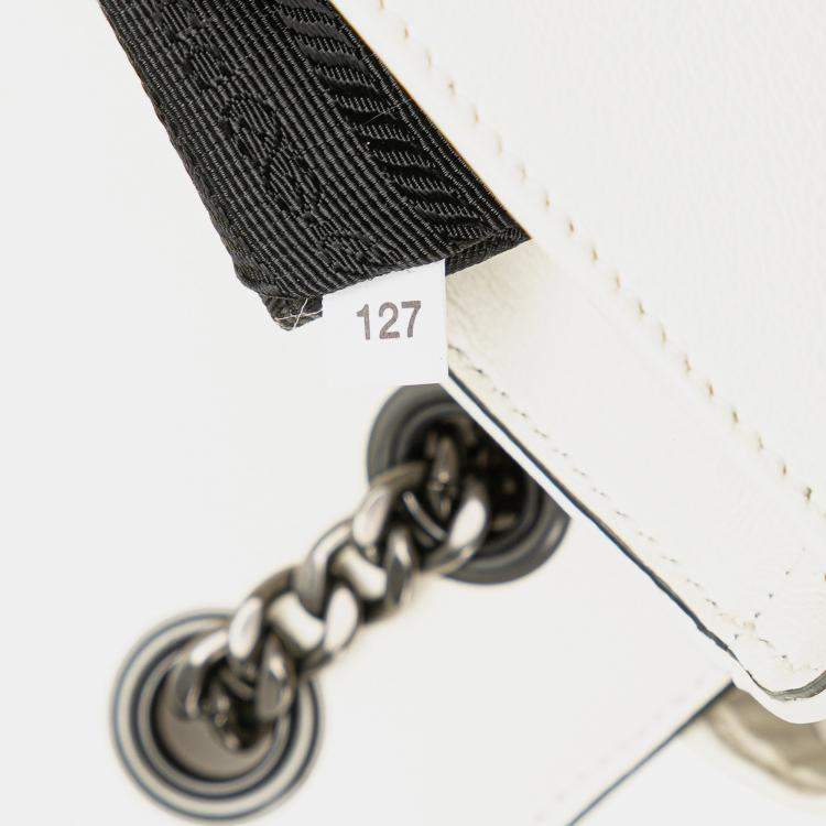 Pre Owned Prada White Glace Calfskin Studded Crossbody