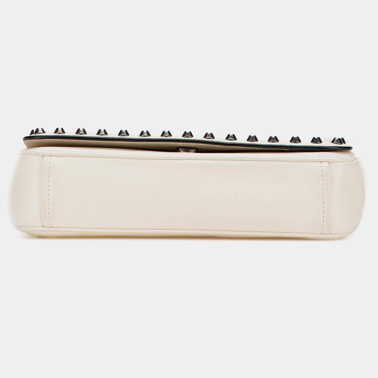 Pre Owned Prada White Glace Calfskin Studded Crossbody