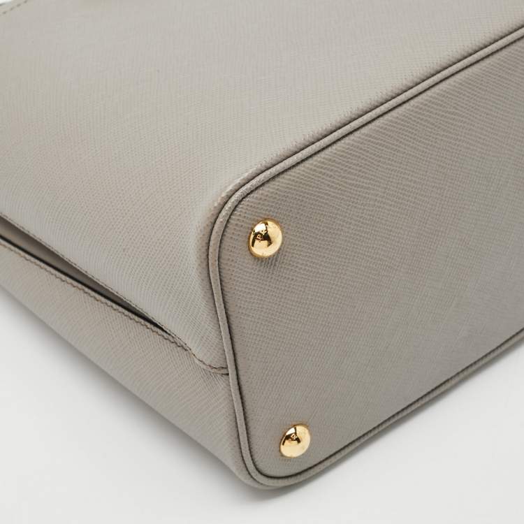 Pre Owned Prada Grey Saffiano Cuir Leather Medium Panier Top Handle Bag