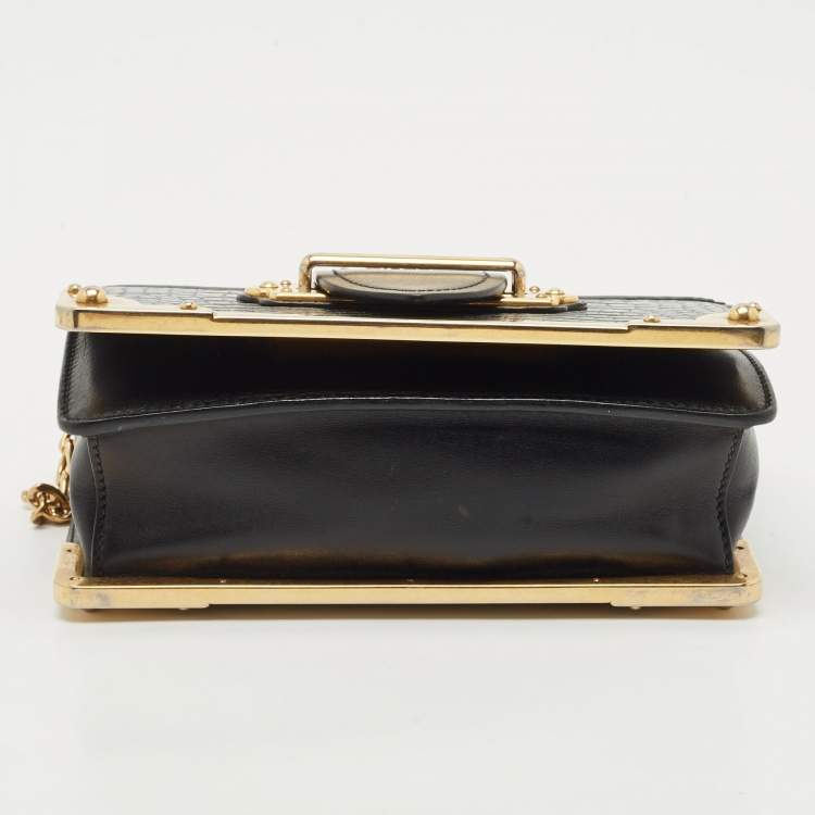 Pre Owned Prada Black Crocodile and Leather Cahier Chain Clutch