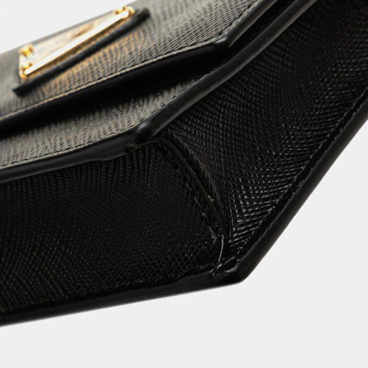 Pre Owned Prada Black Saffiano Card Holder On Chain