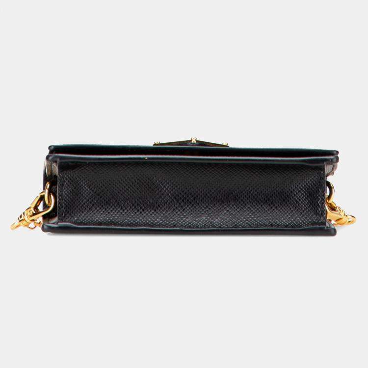 Pre Owned Prada Black Saffiano Card Holder On Chain